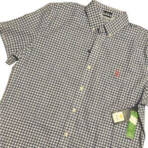 U.S. Polo Assn. White Raft Blue Checkered Short Sleeves Men's Shirt Size L NWT